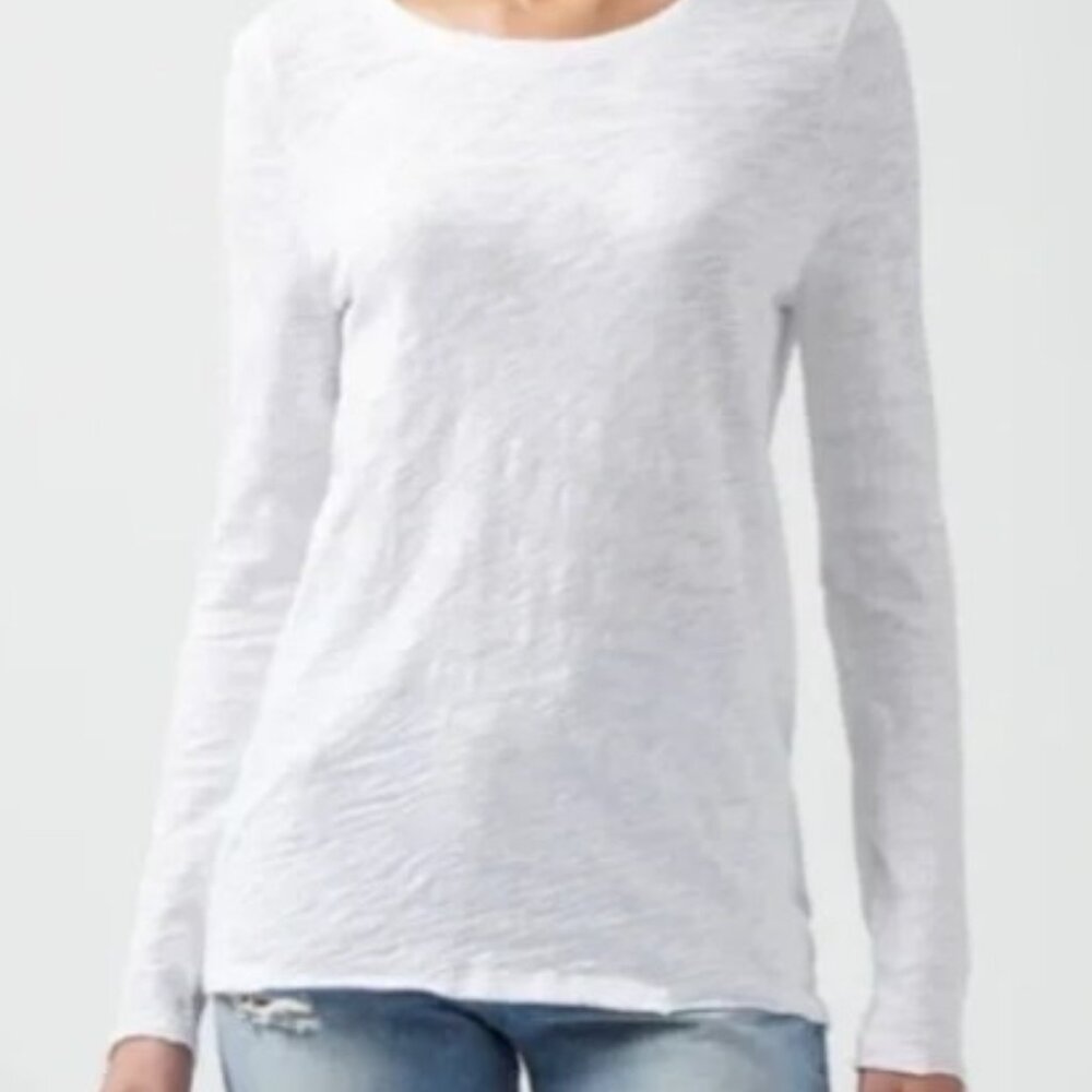 ATM Long Sleeve Destroyed Wash Crew in White Slub Jersey Knit Peru Medium